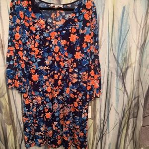 Black, orange, and Blue bell sleeve dress